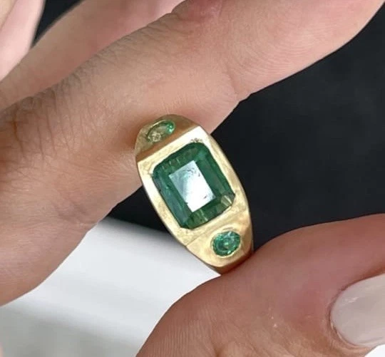 Anillo Esmeralda Zambia Natural 18k Oro Amarillo Sólido 18k Anillo Esmeralda Anillo Oro Foto 1 de 4