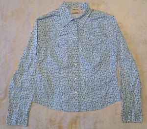 Camisa Periscope para mujer talla grande azul patrón de flores perla elástica a presión - Imagen 1 de 9