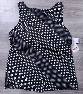 Lands End Tankini Womens Size 12 Black Polka Dot Highneck Swimwear Lake Pool - Picture 1 of 7