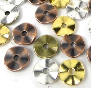 50 Mix Antique Copper Bronze Gold Silver Pewter Washers Spacer Wavy beads 10mm  - Picture 1 of 3