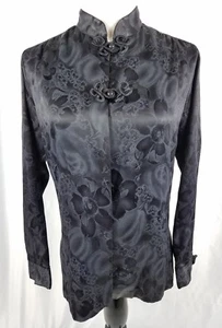 Vintage Alice Stuart Jonathan Logan Hemd asiatisch schwarz Satin Blumen Froschverschluss - Bild 1 von 12