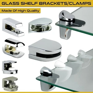 4pcs Adjustable Glass Shelf Brackets Clamp Chrome Mirror Effect Support 4-8mm - Picture 1 of 35