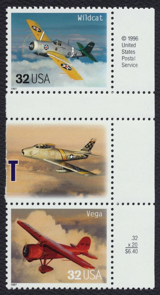 #3142 32c Classic Aircraft, Horizontal Gutter Pair [4] **ANY 5=FREE SHIPPING** - Image 1 of 1