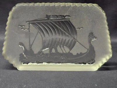 Langskip Warship Viking Ship Crystal Art Glass Paperweight Norse Scandinavian - Image 1 of 4