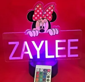 Minnie Mouse Disney Light Up Nachtlicht Tischlampe LED personalisiert mit Fernbedienung - Bild 1 von 12