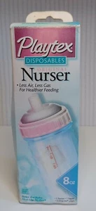 Vintage Playtex Nurser Bottle Blue 8oz Flat Top Latex Nipple With Drop Ins New - Picture 1 of 4