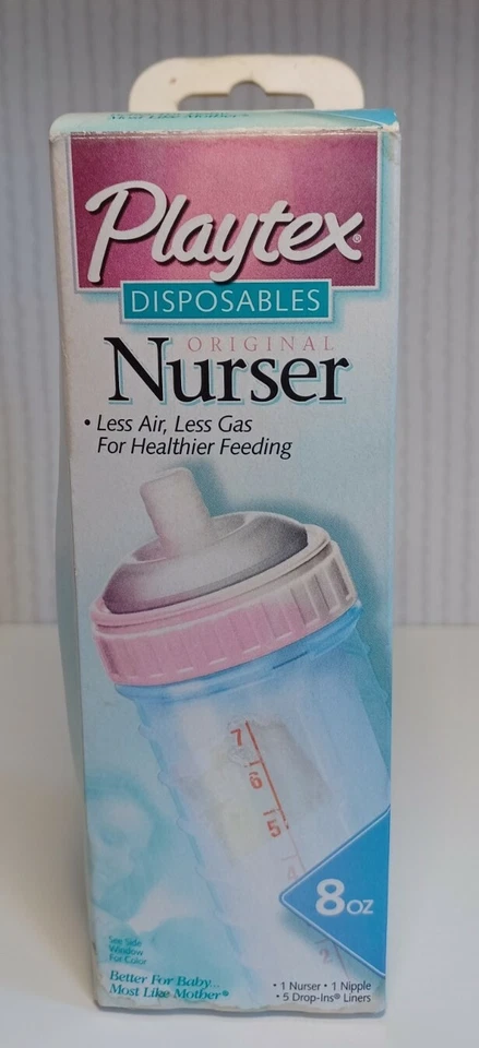 2 Playtex Original Nurser Bottles With 5 Drop Ins Liners Each 8 - 10 Oz Pink