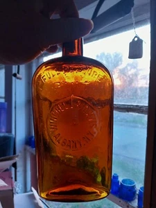 Crude Amber Winchell & Davis Albany New York whiskey Flask - Picture 1 of 8