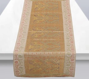 Ethnic Decorative Kitchen Table Runner Christmas White Brocade Elephant Linen - Picture 1 of 5