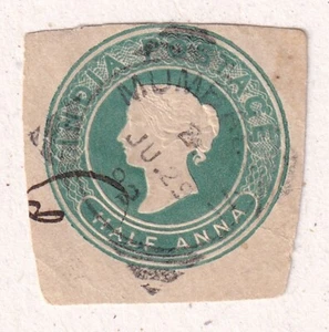 1896 INDIA HALF ANNA QUEEN VICTORIA EMBOSSED CLASSIC STAMP 080Y7 - Foto 1 di 2