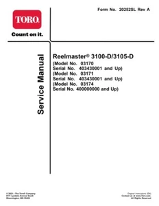 Toro 3100 3105 Service Manual | Reelmaster 3100-D/3105-D | CD OR USB - Picture 1 of 7