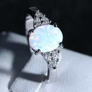 Anillo de ópalo de fuego 925 en plata esterlina genuina anillo de joyería de piedras preciosas talla 6-9 EE. UU. - Imagen 1 de 9