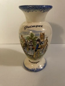 Quimper Bretagne Pottery Vase France 5” Vintage Town Scene - Picture 1 of 5