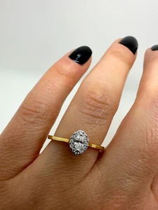 18CT YELLOW GOLD MARQUISE CUT HALO ENGAGEMENT RING 0.22CT DIAMONDS *GG130 - Picture 1 of 18