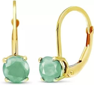 1.2 Carat 14k Solid Gold Leverback Earrings Emerald and Natural Gemstone - Picture 1 of 3
