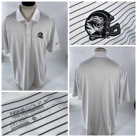 Mizzou Tigers Football Helmet Nike Tour Polo Shirt M White Stripe YGI C2-155 Cover