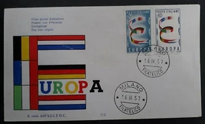1957 Italy EUROPA Stamps FDC ties 2 EUROPA Stamps cd Milano - Picture 1 of 2