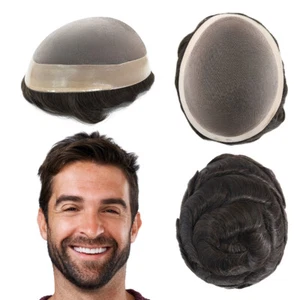 Mens Human Hair Replacement System Fine Mono Toupee Hairpieces Dura Mono #2 - Picture 1 of 10