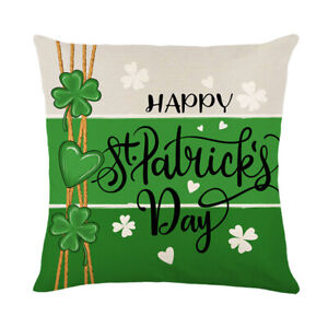 Happy ST Patricks Day Pillow Covers 18 x18 Lucky Charm Hat Clover Cushion Case