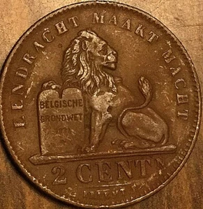 1912 BELGIUM BELGIQUE 2 CENT COIN - Excellent example! - Picture 1 of 2