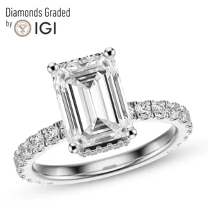 IGI 2.80 CT F VS2 Emerald Cut Lab Grown Diamond Engagement Ring Platinum 900 - Picture 1 of 4