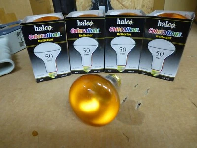 4 Pack  50 Watt R20 Amber Halco Light Bulbs Accent Lighting Dimmable - Image 1 of 4