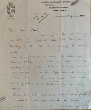 BERTRAM LASBREY 1881-1976 BISHOP ON THE NIGER , HAND WRITTEN LETTER DATED 1931