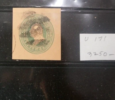 US #171 used Rare Washington green on Fawn cut square - Image 1 of 2