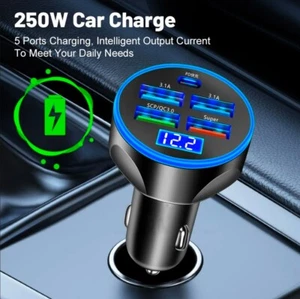 Chargeur Rapide Téléphone Portable pour Voiture Voiture avec Indicateur de Tension 250W 5 Connexions - Photo 1 sur 5