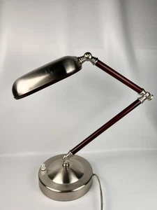 Vintage Industrial Adjustable Desk Lamp Brushed Metal Wood Accent Mid Century - Picture 1 of 19