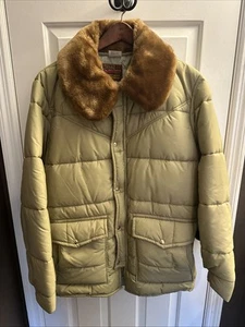 Vintage Walls Blizzard Pruf Men's Puffer Jacket TanFaux Fur Parka sz Large USA L - Picture 1 of 19