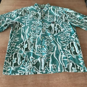 Camicia hawaiana Rix uomo XXL blu stampa pesce tasca con bottoni manica corta - Foto 1 di 11