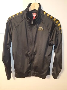 Kappa Women Small Black & Gold Track Jacket Full Zip Turtle Neck Long Sleeve - Picture 1 of 10
