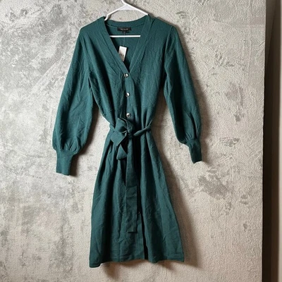 Ann Taylor Button Front Sweater Dress Deep Emerald Teal Medium Office Work New - Image 1 of 4
