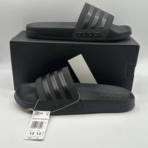 Adidas Adilette Core Black Cloudfoam Shower Slides Men 12 Women 13 - Picture 1 of 5