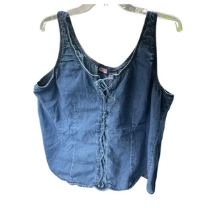 Vintage y2k denim lace up sleeveless milkmaid top Zoey Beth Plus - Picture 1 of 10
