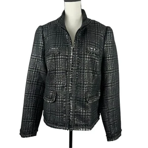 Apart Black & Sparkly Silver Tweed Fringe Zip Front Chain Detail Jacket - 12 NWT - Picture 1 of 16