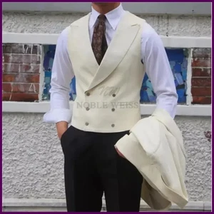 Men Waistcoat Formal Dress Suit for Wedding Dress Slim Fit Double-Breasted Vest - Picture 1 of 24