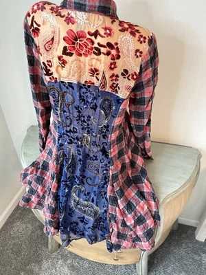 Aratta Silent Journey L Top Cuadros Paisley Contraste Botón Grunge Hada Boho Chic Foto 1 de 4