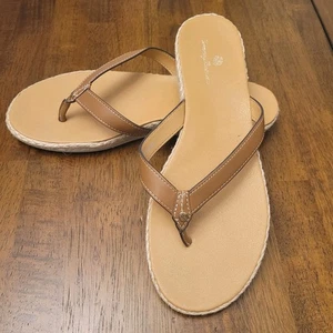 Tommy Bahama Thomas Tan Leather Thong Flip Flop Sandals 9.5 M - Picture 1 of 9