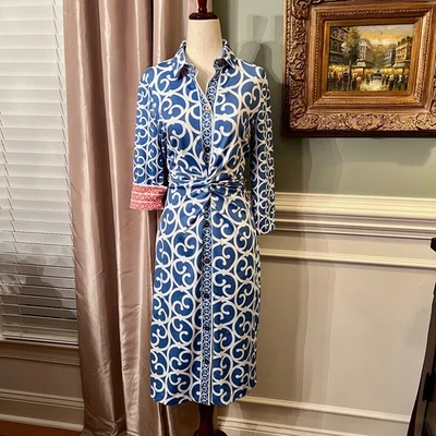 NWOT Gretchen Scott Blue White Twist and Shout Shirt Style Dress Size SMALL - Image 1 of 4