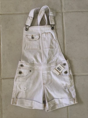 NWT Youth Child's Lucky Brand Short Overalls Shortalls Girls Size 12 White - Image 1 of 4