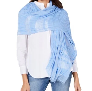 INC International Concepts Womens Sheer Stripes Wrap Scarf Chambray Blue Fringes - Picture 1 of 6