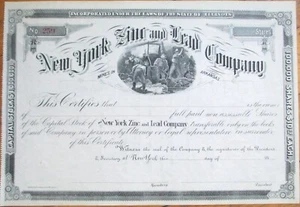 New York zinco e piombo 1880s mining stock certificato Marion County Arkansas AR - Foto 1 di 1