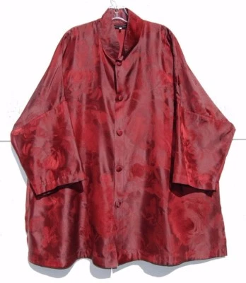 Chaqueta Eskandar BORGOÑA ARÁNDANO FLORAL Seda Cuello Imperial 34" Largo (2)  Foto 1 de 4