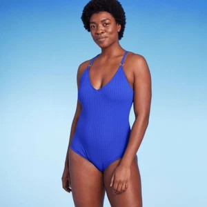 Traje de baño de una pieza de cobertura media con anillo acanalado ancho S para mujer - Kona Sol azul grande - Imagen 1 de 3