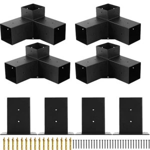 4 Pack Pergola BracketsKit 3-Way Right Angle Corner Bracket for 4x4''Wood Be - Picture 1 of 19