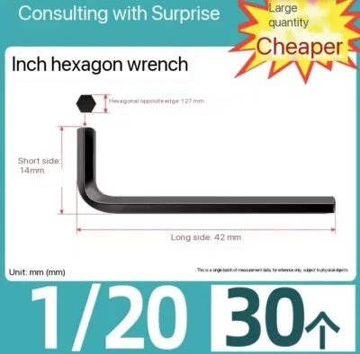 30pcs 1/20" Allen Wrench Hex Key L Shaped Long Arm CR-V Repairing Tool - Image 1 of 2