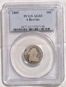 1805 Draped Bust Dime PCGS AG03 4 Berries Rare Type Coin AG3 About Good 3 - Picture 1 of 9