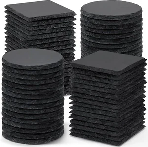 72 PCS Slate Coasters, 4 Inch 36 PCS Square Stones and 36 PCS Round Slate Black - Picture 1 of 7